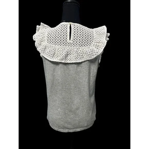 J. CREW RUFFLE WOMEN TOP, GREY/WHITE, WORK ATTIRE, WESTERN, COTTAGECORE - Picture 5 of 12